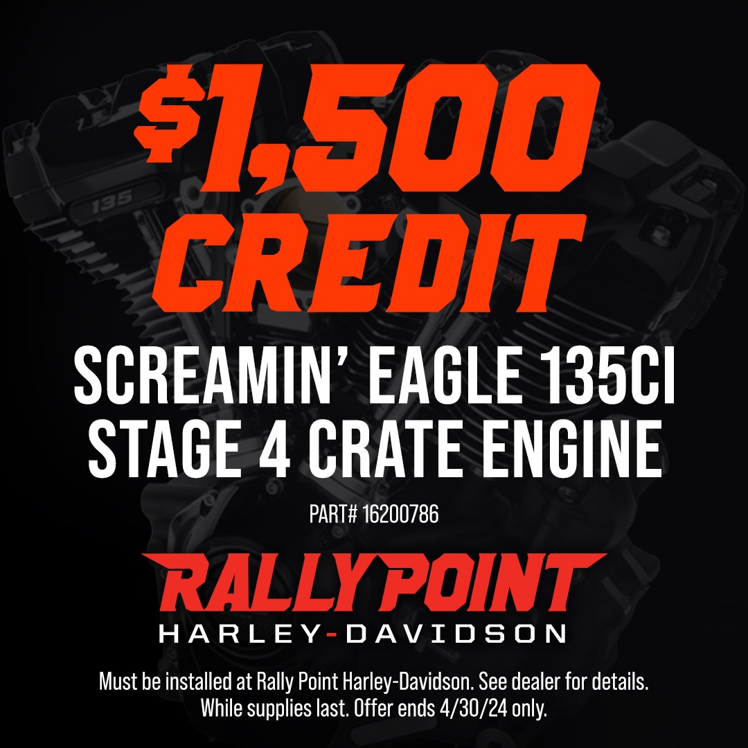 $1,500 Credit on Screamin' Eagle 135ci Stage 4 Crate Engine
